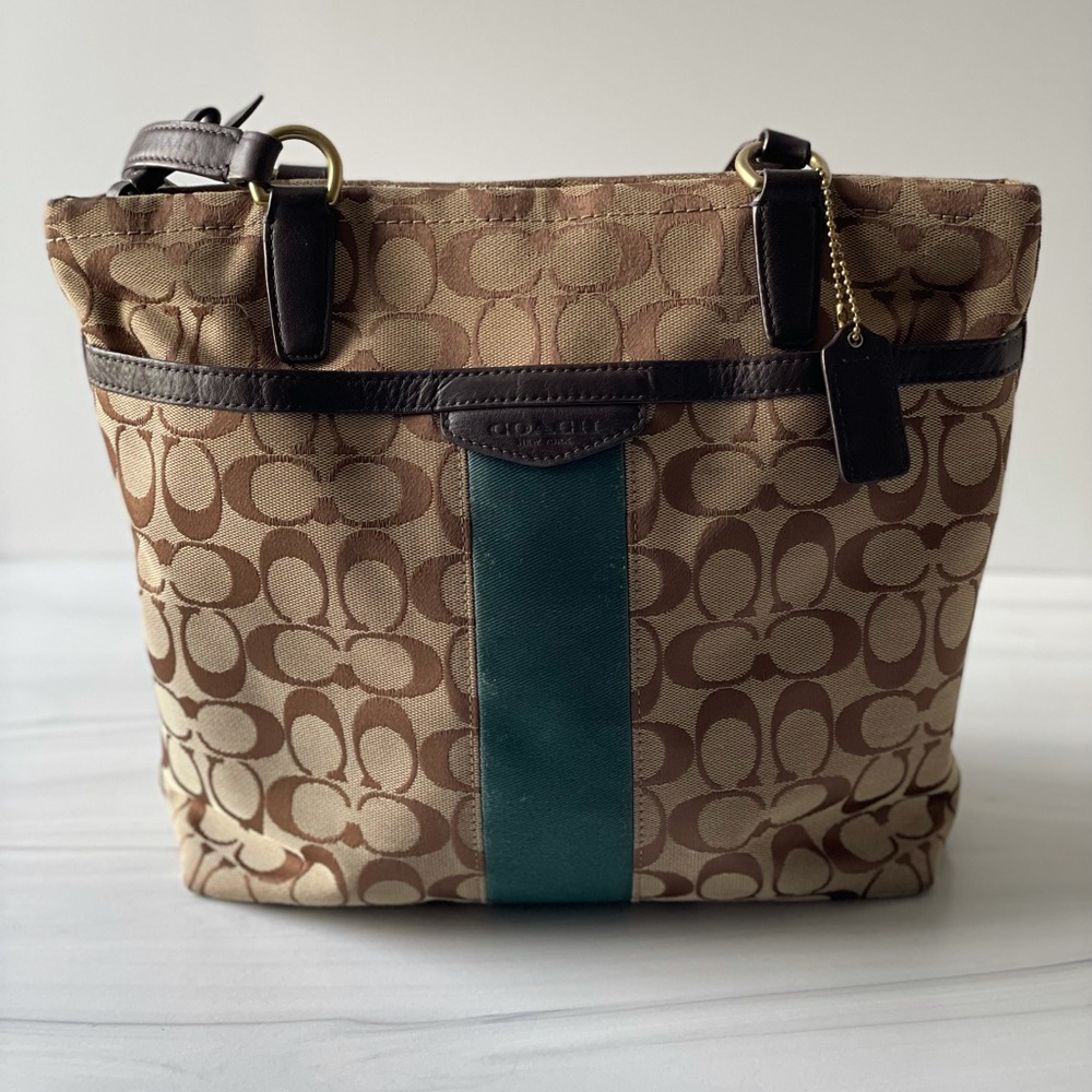 SOLD!!!Coach Signature Teal and Brown Shoulder Purse